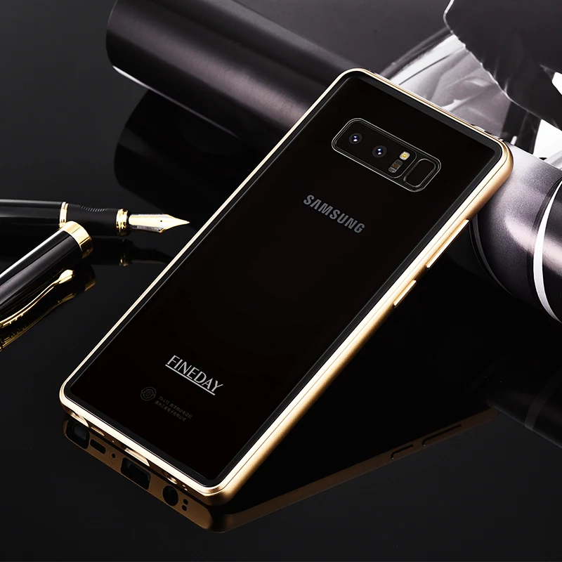 Для samsung Galaxy Note 8 чехол Роскошный 9H твердость прозрачное закаленное стекло крышка+ Алюминиевый металлический бампер набор чехол для телефона s Note8
