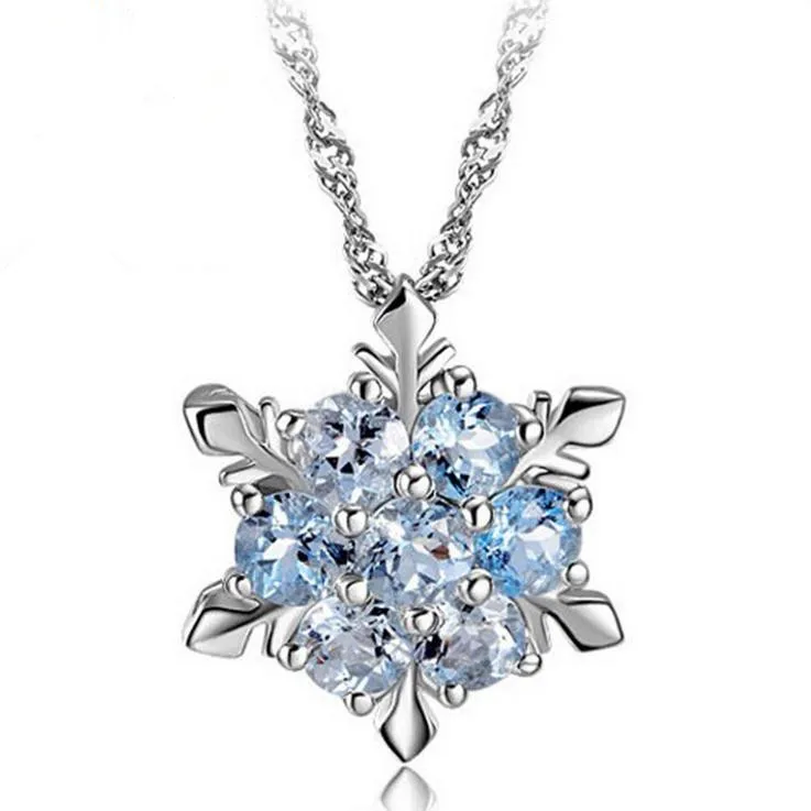 

New arrival hot sell fashion snowflake shiny CZ zircon 925 sterling silver ladies pendant necklaces jewelry gift