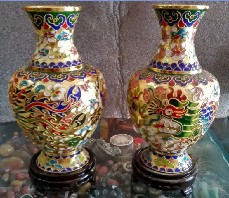 7 88 дюйма/Китайская гардеробная резьба по паре драконов и phoenixes вазы|chinese vase|cloisonne