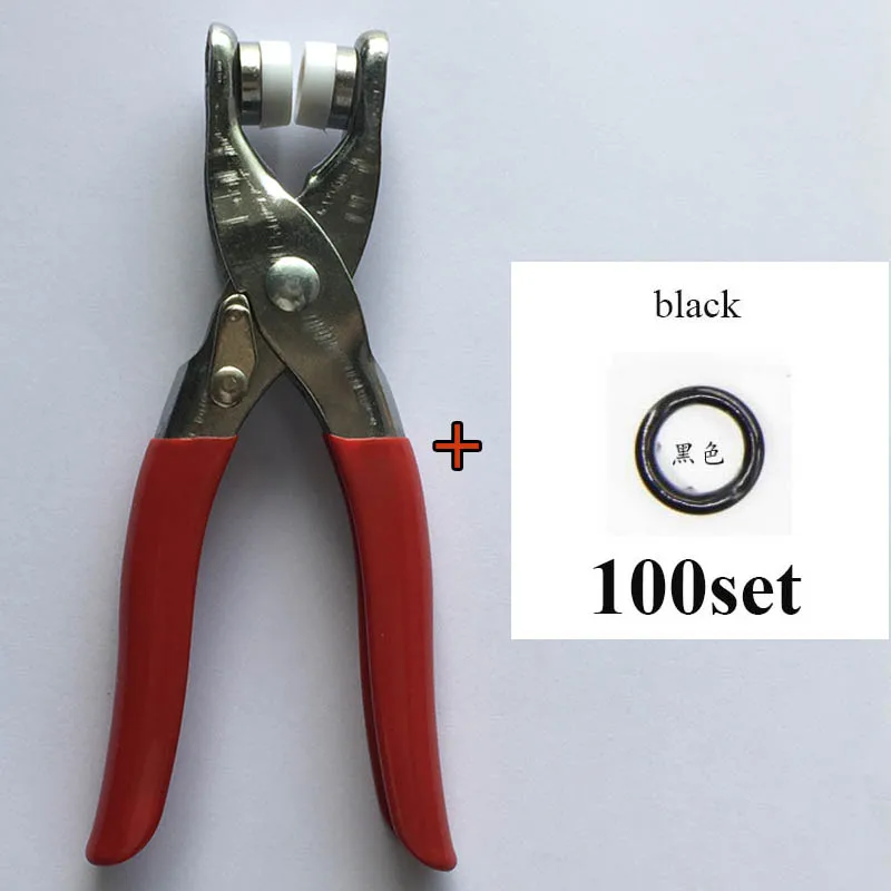 plier and 100 black 100 набор, высокое качество, металлическая латунная зубчатая кнопка, 9,5 мм, 1 шт., плоскогубцы, инструмент и 100 набор, экологически чистые пресс-заклепки, Поппер-пряжка - Цвет: plier and 100 black