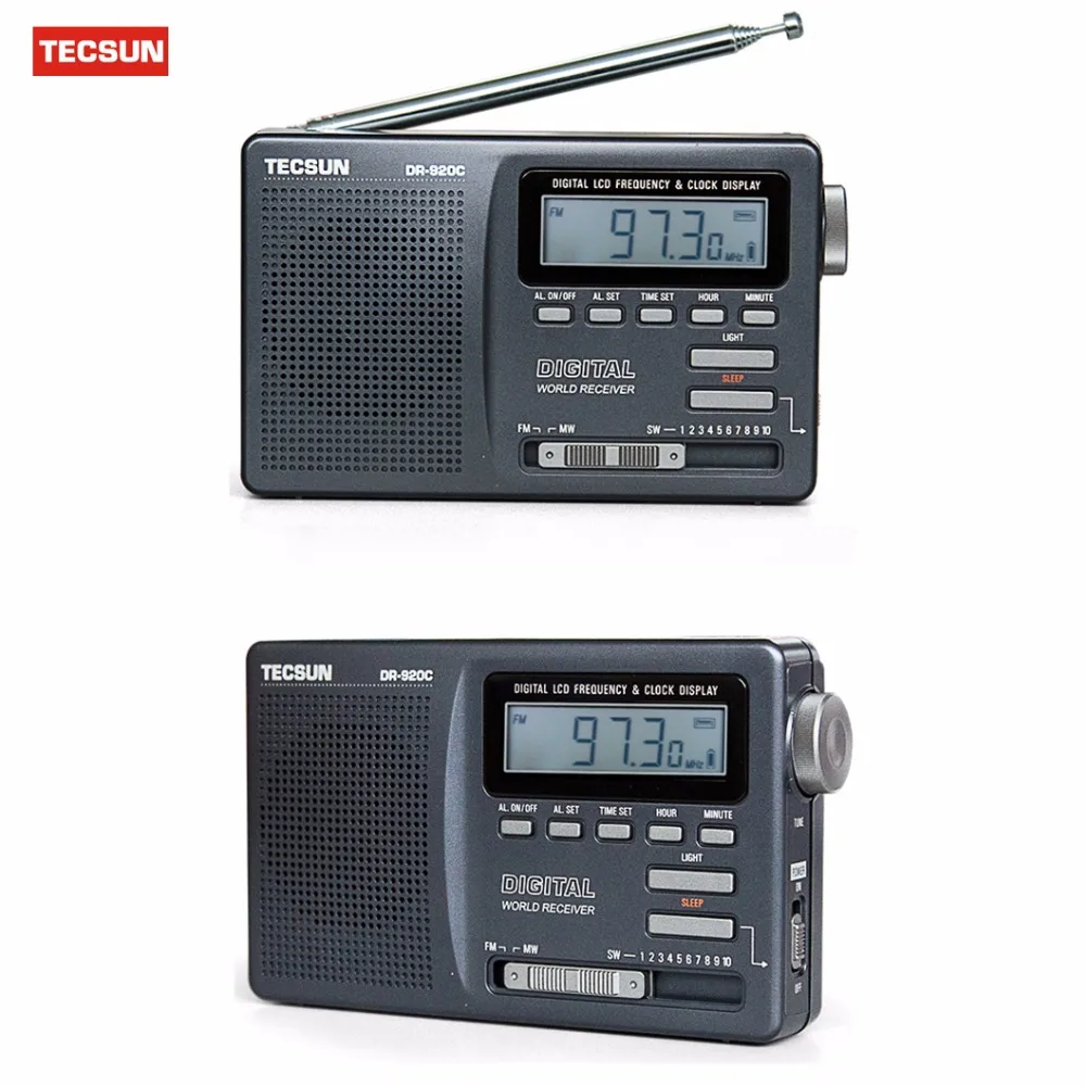 Tecsun DR920C DR 920C радио FM MW SW 12 Band Цифровые Часы приемника и Подсветка Портативный
