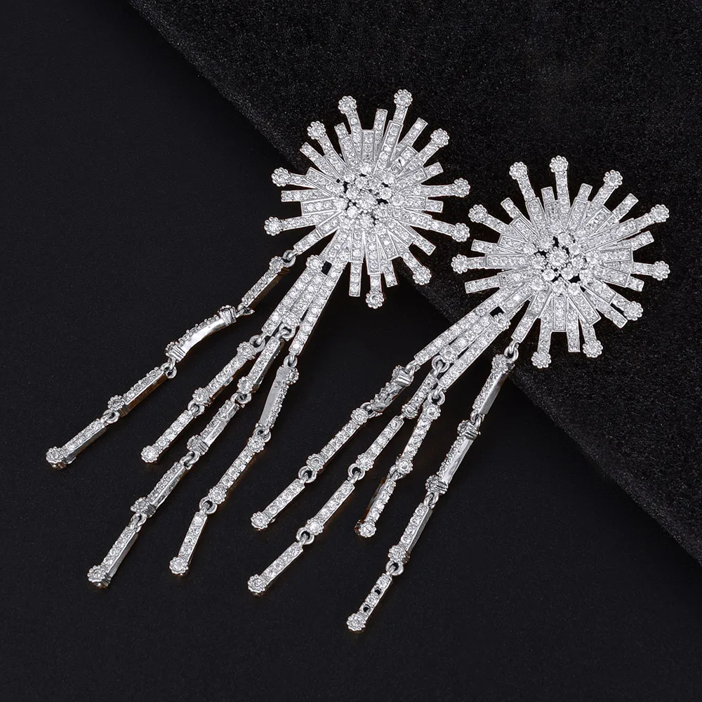 missvikki Trendy Design Luxury Full Cubic Zirconia Long Chains Pendant Earrings for Women Friend Sister Mother Festival Gift | Украшения и