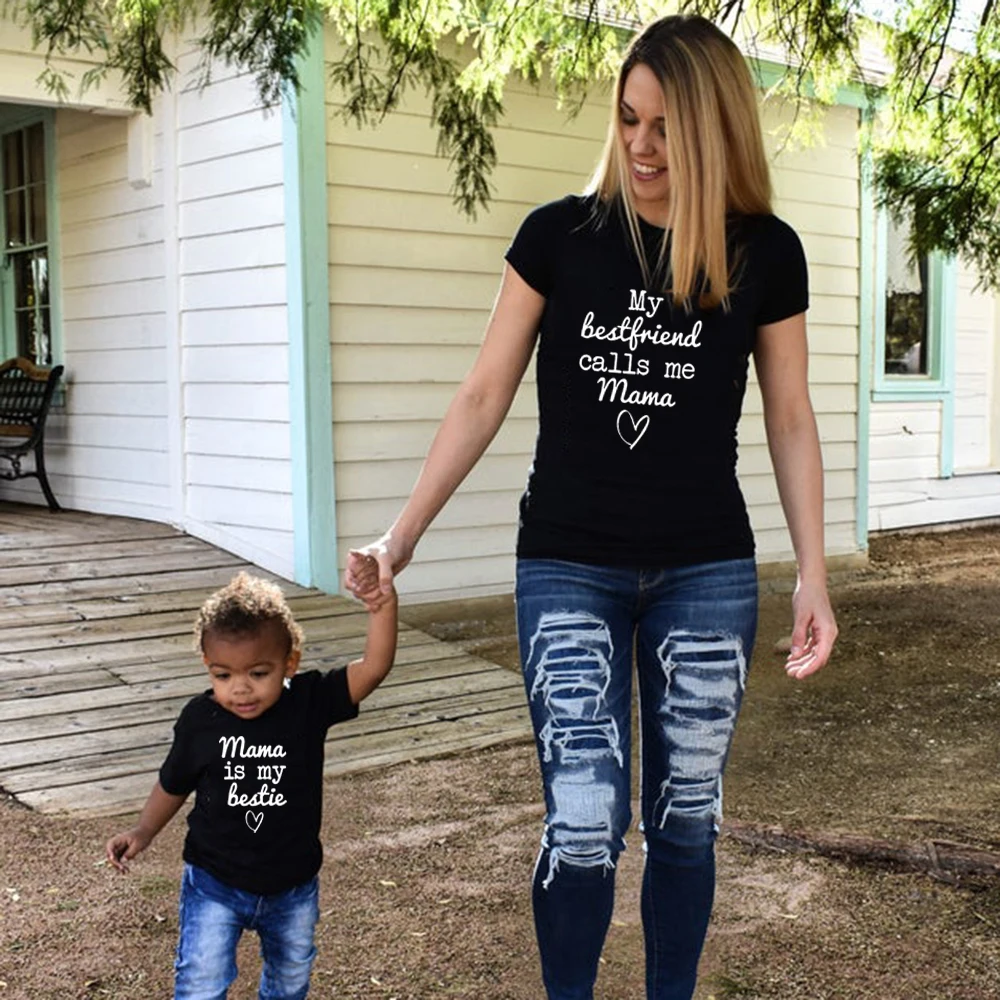 

Mama Is My Bestie Matching Tshirts Mommy & Me Tee Mom Life Kid Life Mamas Mini Matching Mum Daughter Son TShirts Outfits