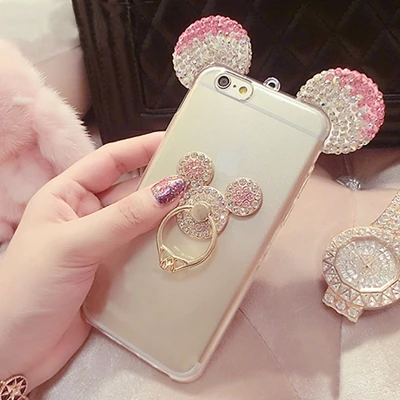 Pink Ear With Ring Роскошные блестящие уши Микки чехол для samsung J5 Prime J3 J5 J7 EU S7 Edge S8 S9 Plus ударопрочный чехол с подставкой и кольцом - Цвет: Pink Ear With Ring