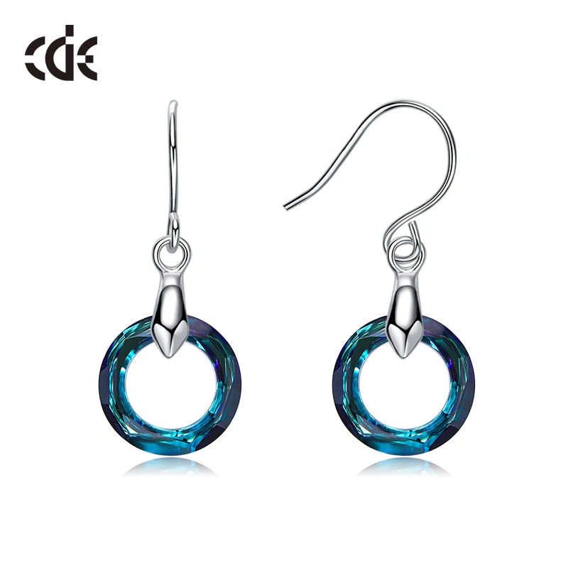CDE Висячие серьги, украшенные кристаллами Swarovski, висячие серьги, женские круглые серьги, простые украшения для ушей, серьги - Цвет камня: Blue