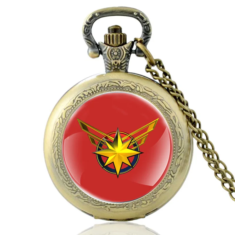 

Fashion Silver Captain Marvel Quartz Pocket Watch Vintage Men Women Classic Pendant Necklace Gifts
