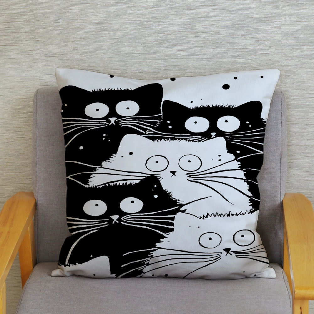 Милый мультяшный Черный Белый Кот наволочка супер мягкая плюшевая 45*45 для дивана