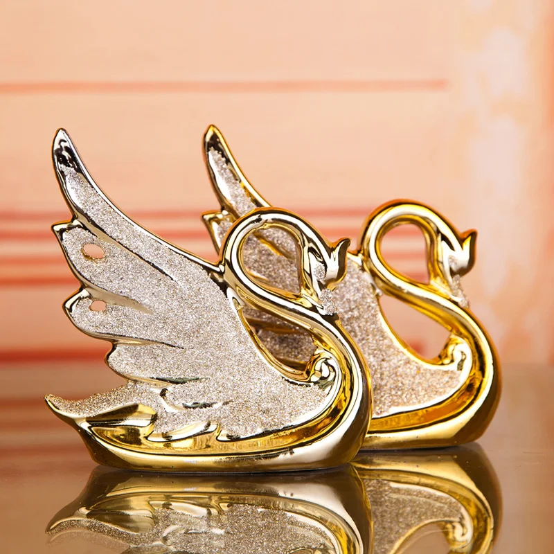 The two Home Furnishing Pui jewelry gold-plated Swan ceramic decoration room frosted wedding gift | Дом и сад