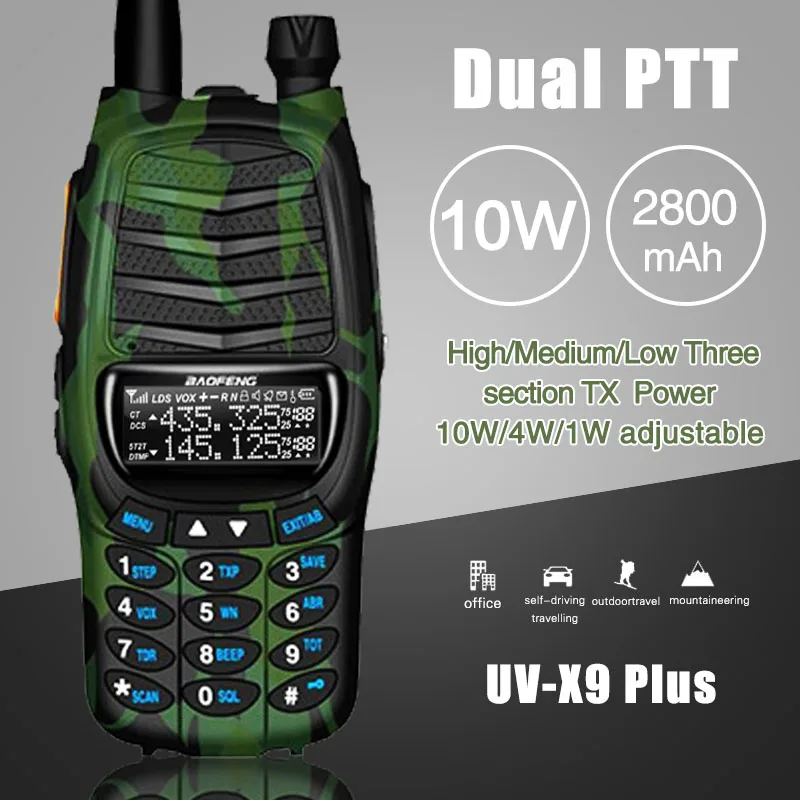 Baofeng UV X9 Plus Tri Power 10 Вт/4 Вт/1 Вт Мощный 2 PTT VHF UHF Daul Band 134 174/400 520 МГц км радиус действия