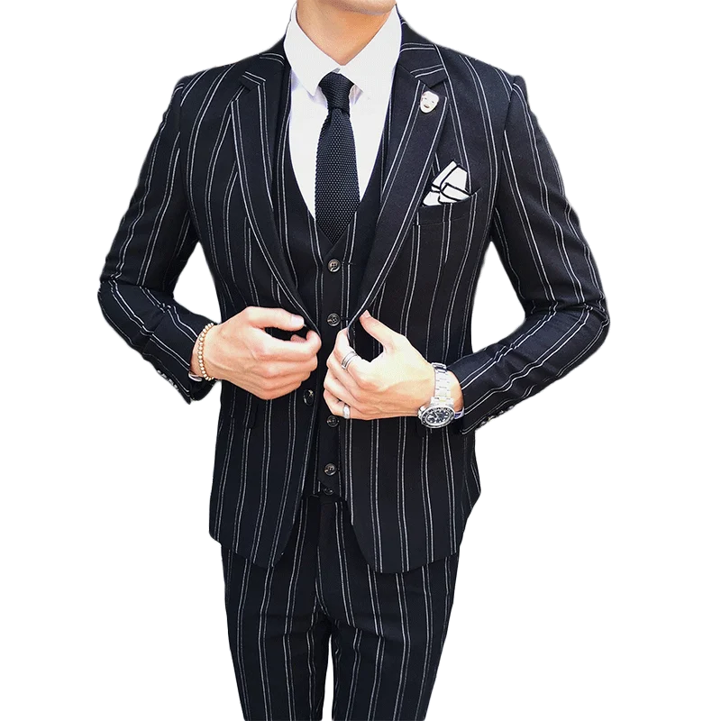 Новинка 2020 классические мужские черные полосатые костюмы высококачественный
