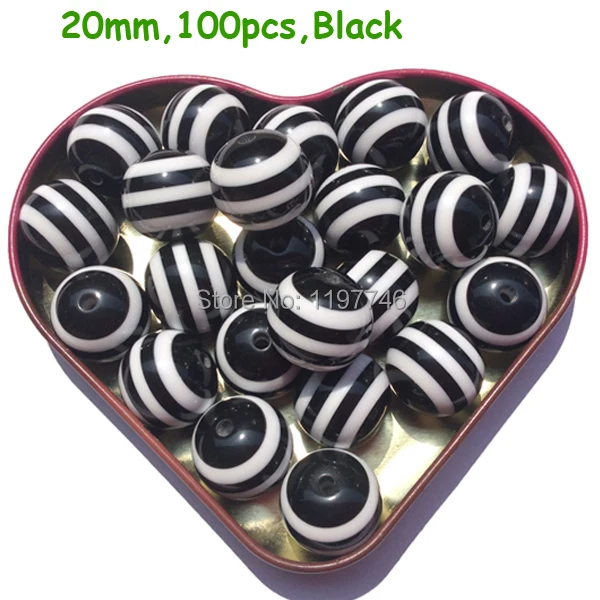 Черно белые полосатые круглые бусины из смолы крупные в виде жвачки для