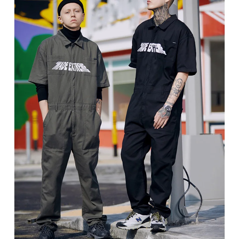 Мужские свободные брюки-карго комбинезоны модный дизайн цельный черный
