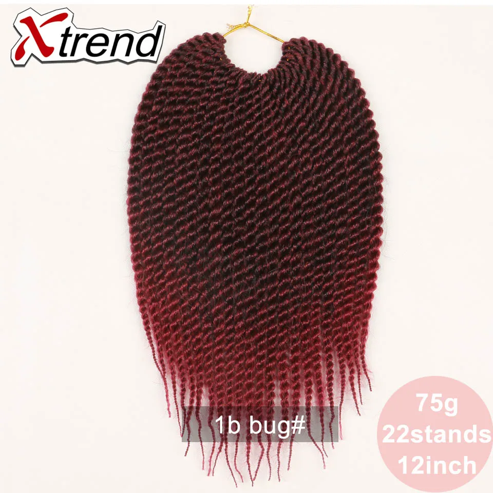 Xtrend Сенегальские накрученные волосы крючком оплетка волос 12 дюймов 22 корни синтетический Омбре плетение волос для леди черный цвет - Цвет: T1B/бордовый