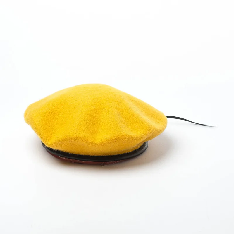 yellow Стиль, осенне-зимний винтажный теплый шерстяной женский берет из искусственной кожи, Шапка-бини французского художника, размер 56-58 см - Цвет: yellow