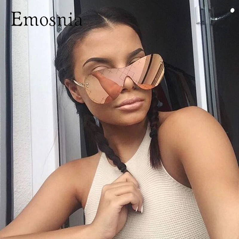 Женские зеркальные солнцезащитные очки Emosnia большие розового цвета в