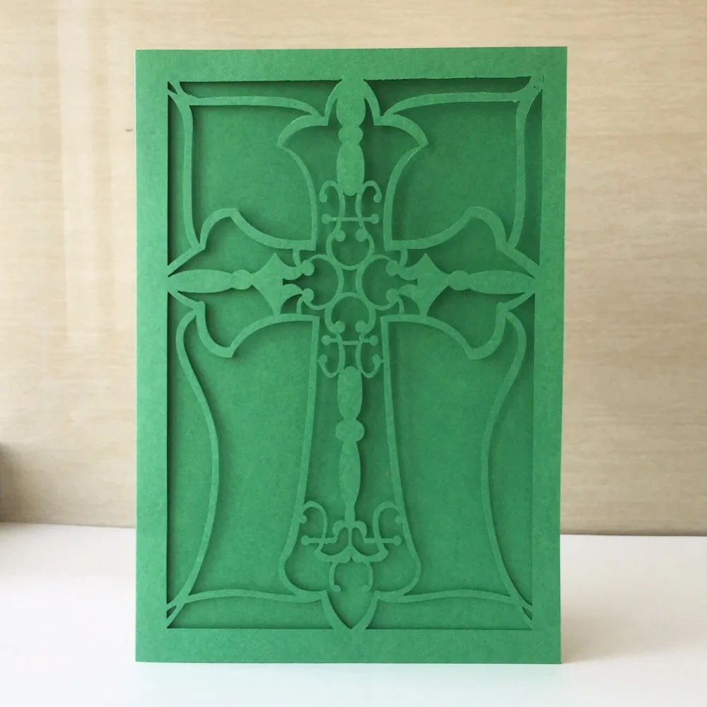 

25pcs/lot Classic Style Wedding Invitations Cards & Laser Cut Crucifix design invites ,Printable / Customizable Cards