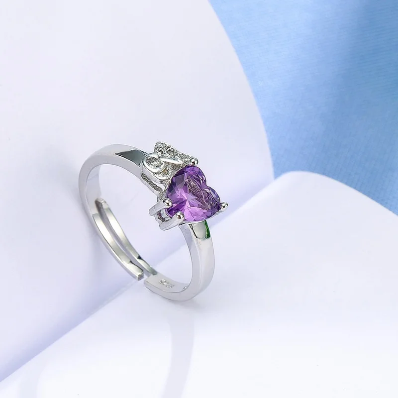 OMHXZJ Wholesale European Fashion Woman Man Party Wedding Gift Heart Purple Amethyst AAA Zircon 925 Sterling Silver Ring RR275 | Украшения