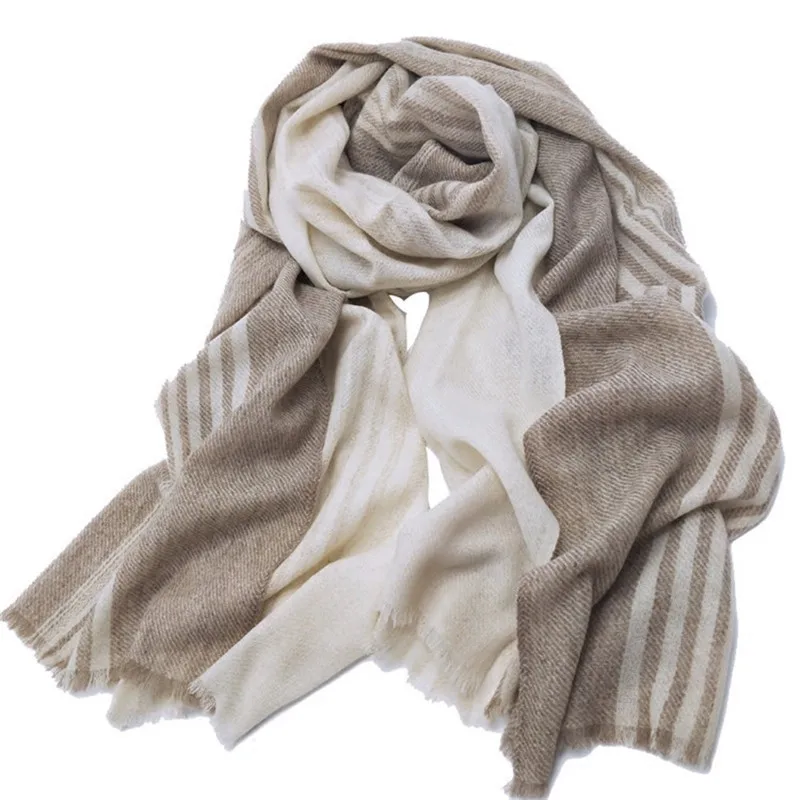 100%wool women fashion classical striped thin scarfs shawl pashmina 73x200cm small tassel