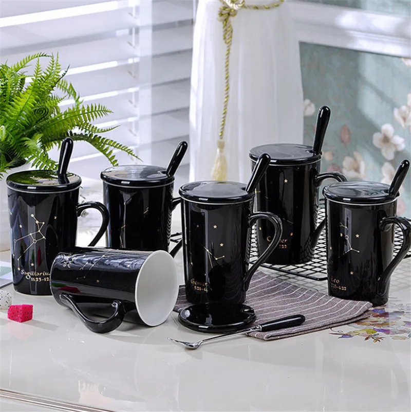 Креативная 12 созвездий молочная Кружка Кофейная Drinkware с крышкой и ложкой Высокое