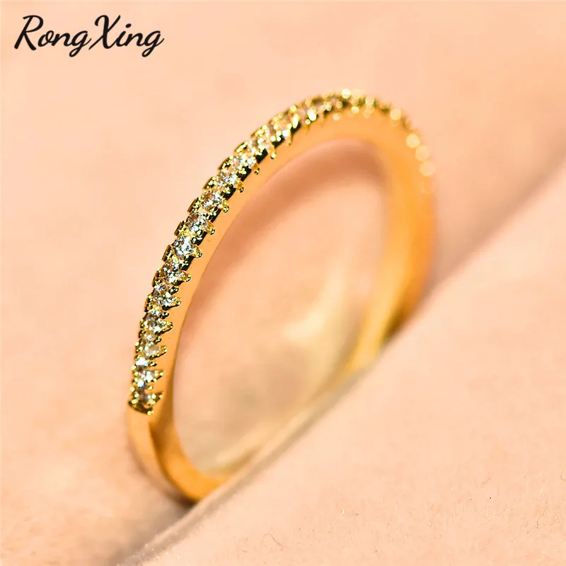 RongXing, маленькие круглые кольца с цирконием, золото/серебро/розовое золото, для женщин, обручальное кольцо, белое/желтое/розовое золото, заполненное сияющим камнем