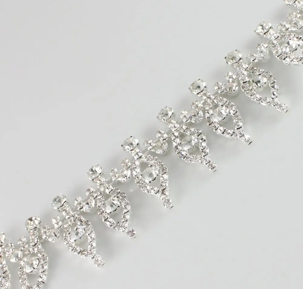 

10Yards Shiny Crystal Chain Trimming Dresses Sash Trims Bridal Embroidered Rhinestone Ribbon Banding