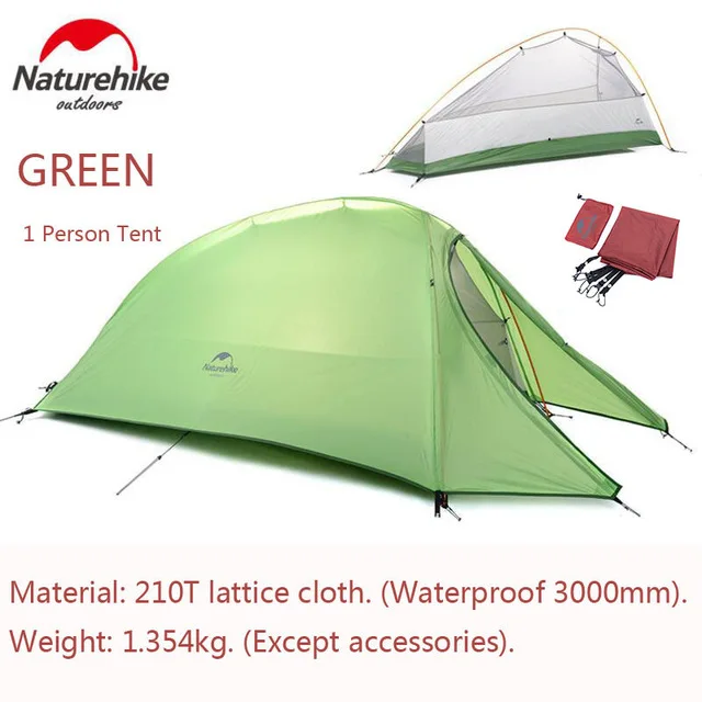 green 210T Naturehike CloudUp серии Сверхлегкий альпинистский тент водонепроницаемый 20D/210T ткань палатки для 1 человека с наземным ковриком - Цвет: green 210T