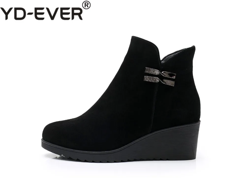 Yd-ever теплые зимние ботинки из натуральной кожи женские ботильоны на танкетке