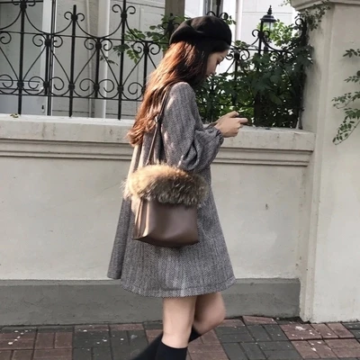 Женская сумка мешок из лисьего меха модная кожаная женская известного дизайнера