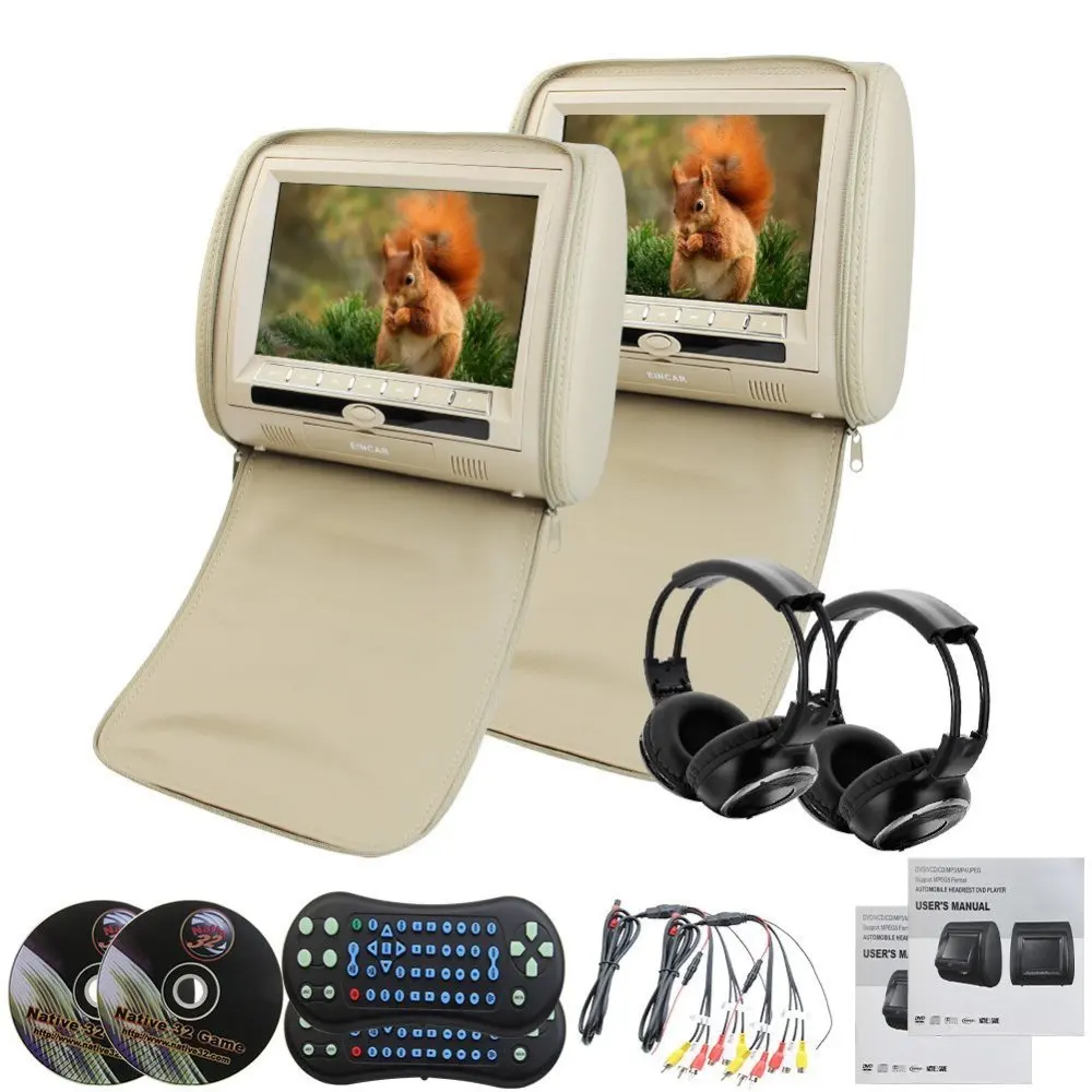9 дюймов ЖК бежевая пара подголовников с мониторами DVD плеер USB SD 32 Bit игры Ziper Чехлы