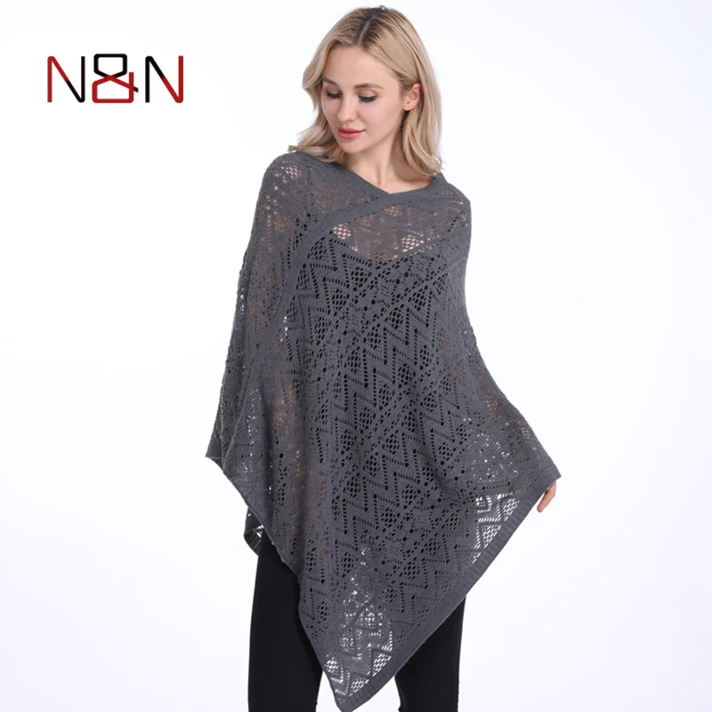 Fashion New Warm Poncho Thin Sweater Women Solid Hollow Out Cardigan Plus Size Pullovers Sweaters Cover Up