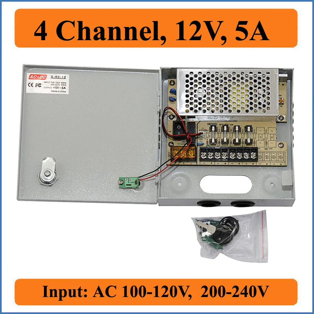 4CH Порты и разъёмы DC12V 5A CCTV Камера Мощность коробка переключения Питание для видео
