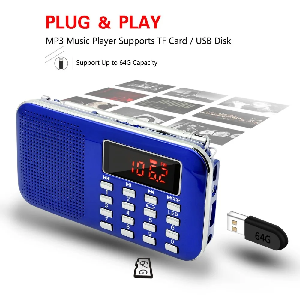 Lefon мини портативный Радиоприемник AM FM перезаряжаемый MP3 музыкальный плеер TF/sd