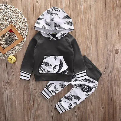 Одежда с длинными рукавами белого и серого цвета для маленьких мальчиков девочек