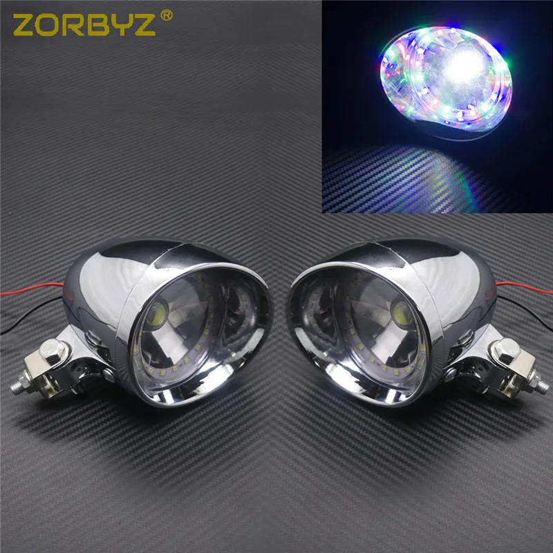 Multicolor Eye 2Pcs ZORBYZ мотоциклетный светодиодный хромированный пластиковый точечный противотуманный светильник с ангельским глазом и металлическим винтовым кронштейном для Kawasaki Suzuki Harley - Цвет: Multicolor Eye 2Pcs