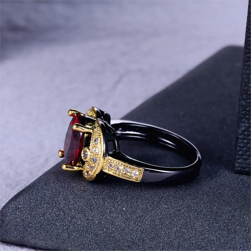 ZHE FAN Gold Color Oval Shape Fashion Cubic Zirconia Rings Black 2 Tone Plated Vintage Ring Size 6-9 For Wedding Gift | Украшения и