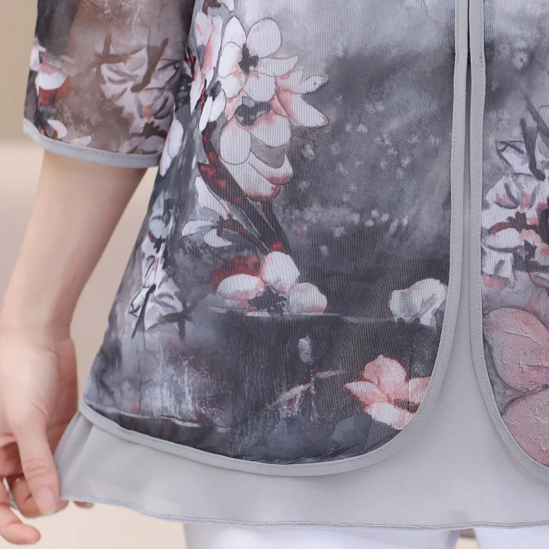 Рубашка женская с полурукавами и цветочным принтом модная Повседневная Блузка