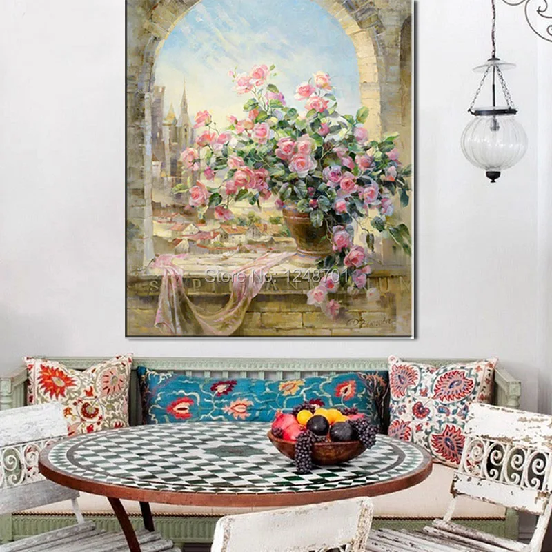 

frameless paintings window flowers scene picture oil paintings for living room wall decor coloring painting