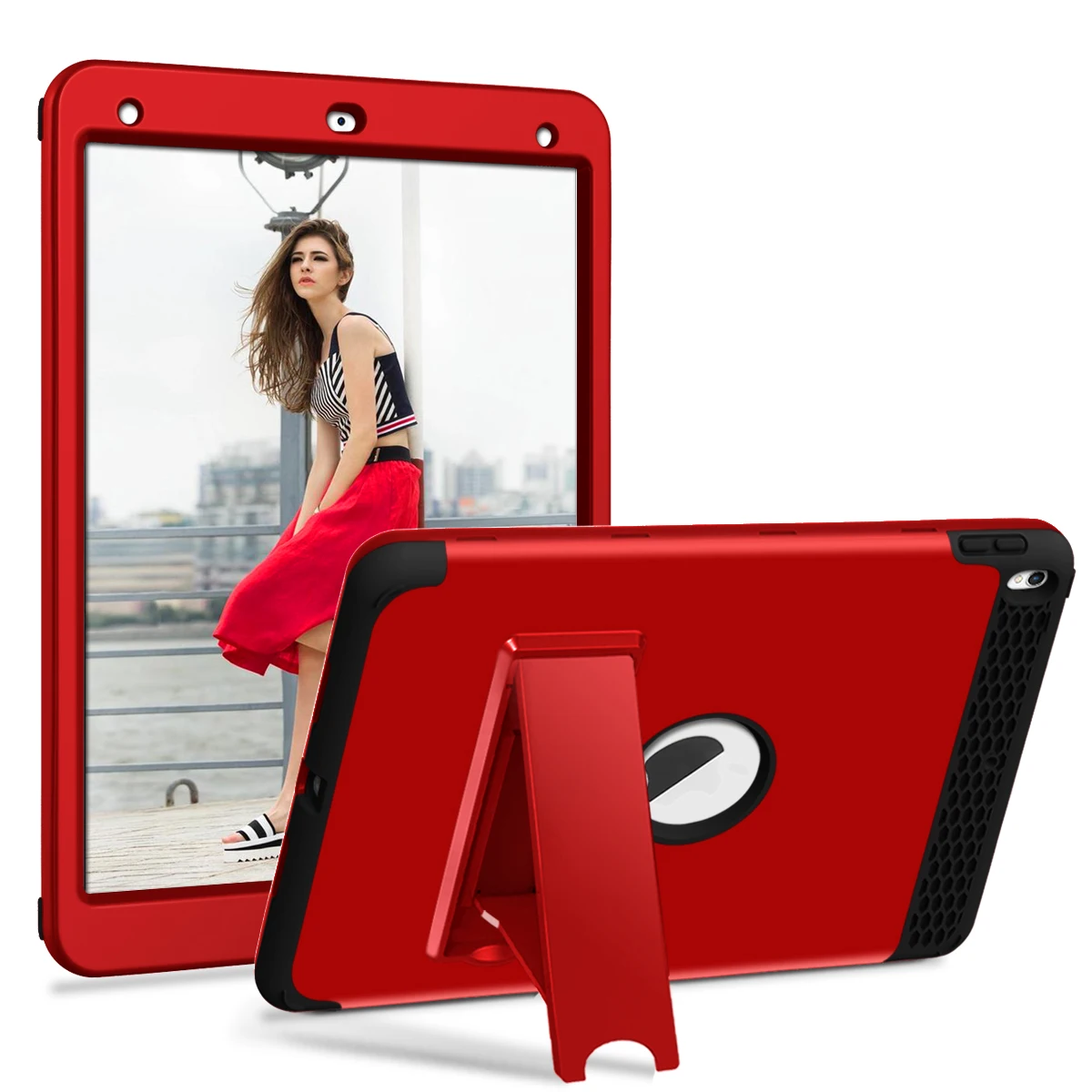 Red Black Чехол для iPad Air 3 /iPad Pro 10,", сверхмощный защитный жесткий пластиковый чехол+ ударопрочный абсорбирующий силиконовый чехол с подставкой - Цвет: Red Black