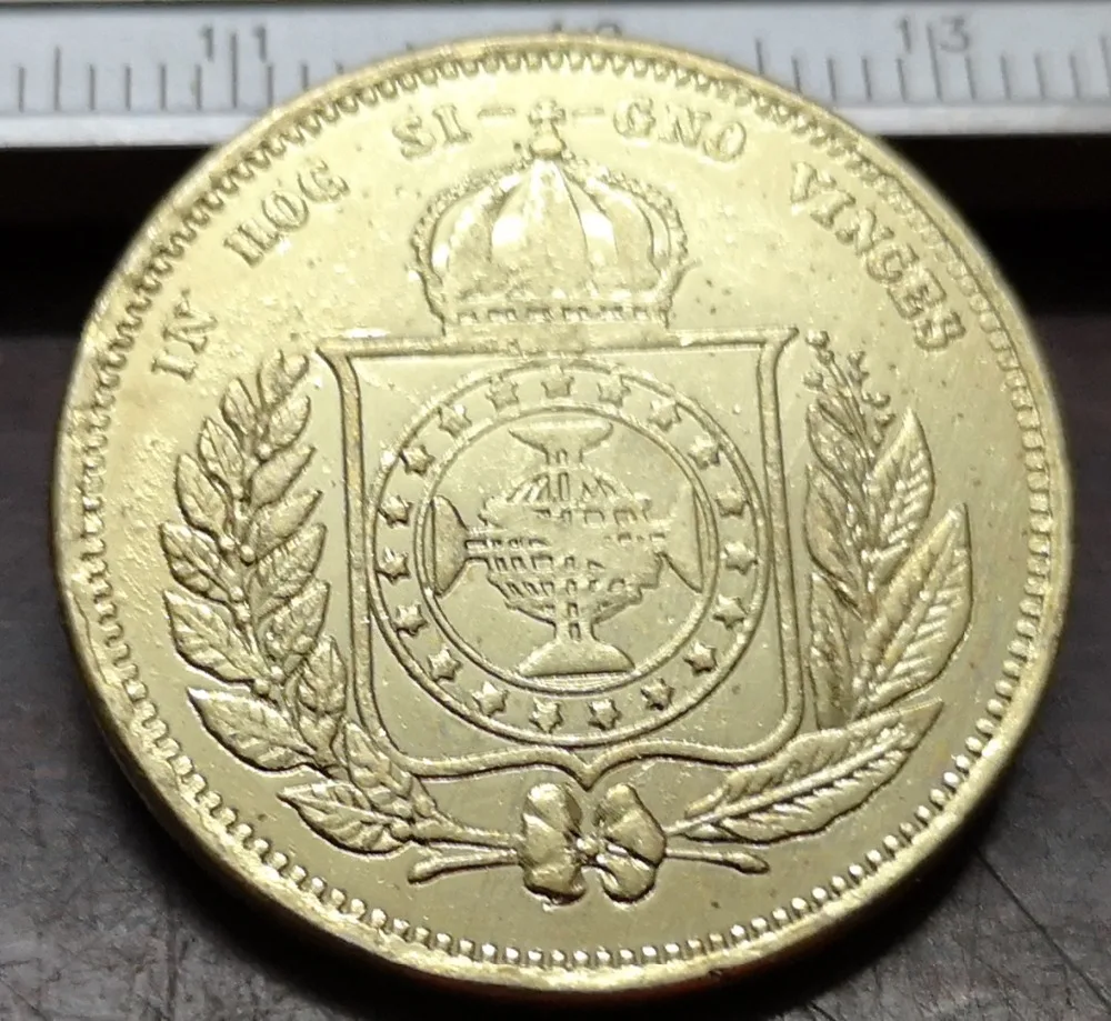 1859 Бразилия 5000 Reis Pedro II копия позолоченная монета|Безвалютные монеты| |