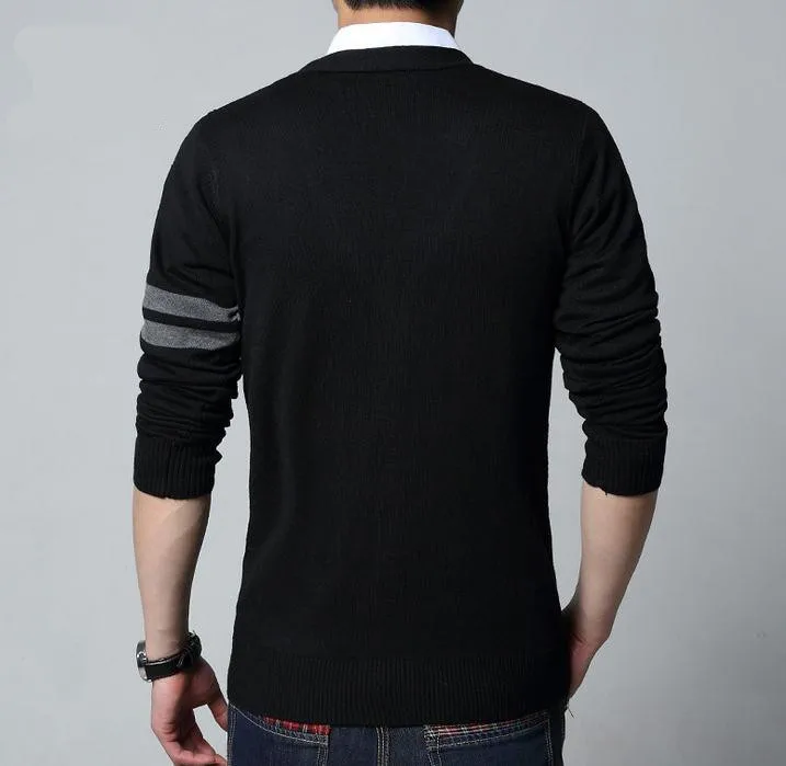 2017 Модные осенние повседневные мужские свитера мужской V шеи Зимний кардиган