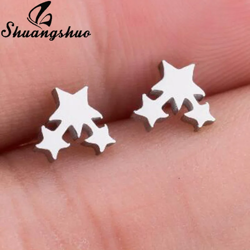 Earrings GED016 Shuangshuo, модные серьги в виде звезды и Луны, серьги для альпинизма, крошечные серьги-гвоздики в виде листьев для женщин, серьги-гвоздики из нержавеющей стали, подарок - Окраска металла: Earrings GED016