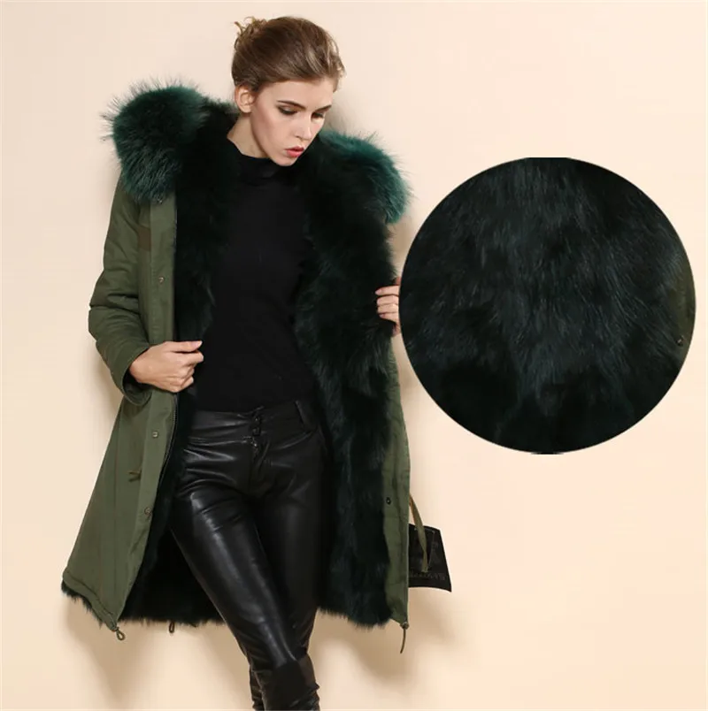 Оптовая продажа парка с лисьим мехом зимнее пальто длинным рукавом и капюшоном