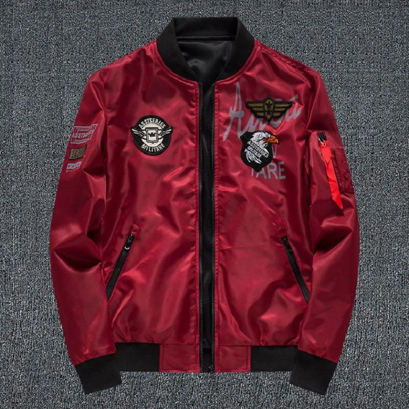 Red 6XL мужская куртка-пилот с нашивками, зеленая Двусторонняя одежда, мужские куртки-пилот, тонкая мужская куртка-ветровка, мужская куртка, YA046 - Цвет: Red