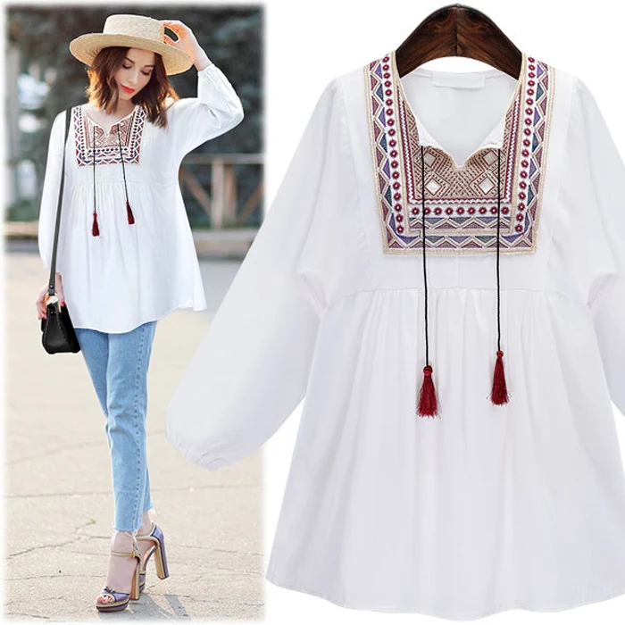 Женская блузка в этническом стиле винтажная с вышивкой топы свободное кимоно