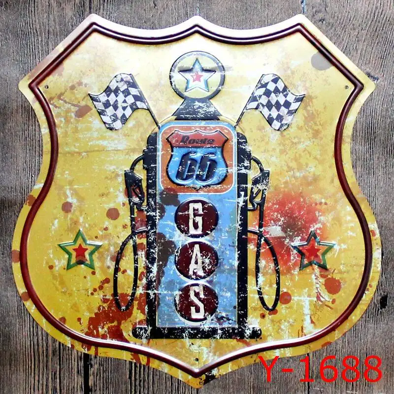 

YELLOW ROUTE US 66 GAS Printing Tin signs IRON Wall Sticker Metal Tin Sign Gas station Wall Decor House&Garden decor