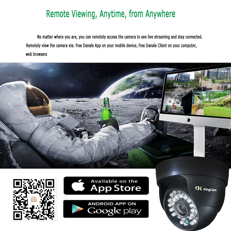 Kingcam 2.8 мм Широкий формат IP Камера Крытый Черный безопасности 1080 P Full HD Onvif