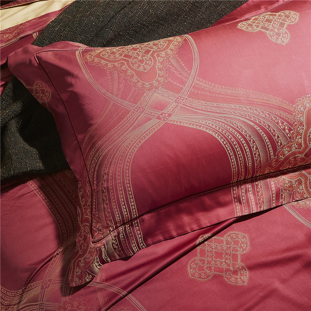 100% постельный комплект из египетского хлопка жаккардовый красный золотой