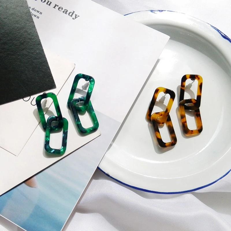 New Tortoise Resin Rectangle Link Sweet Earring | Украшения и аксессуары