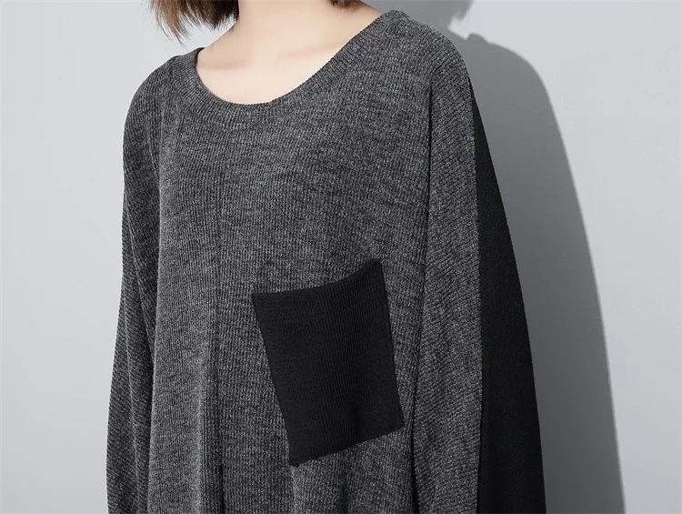Depictdream 2017 new autumn solid color round neck long sleeve black knitting big size dress women fasihon tide |