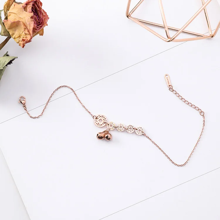 2018 Korean Simple Rose Gold Titanium Steel Chain Hollow Round Coins Lucky Bell Pendant Choker Necklace for Women Party Jewelry | Украшения